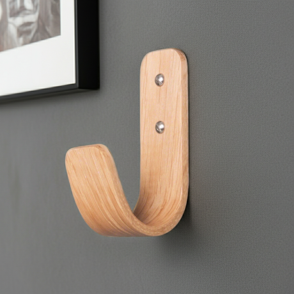 Curved Hardwood Wall Coat Hooks - Oak