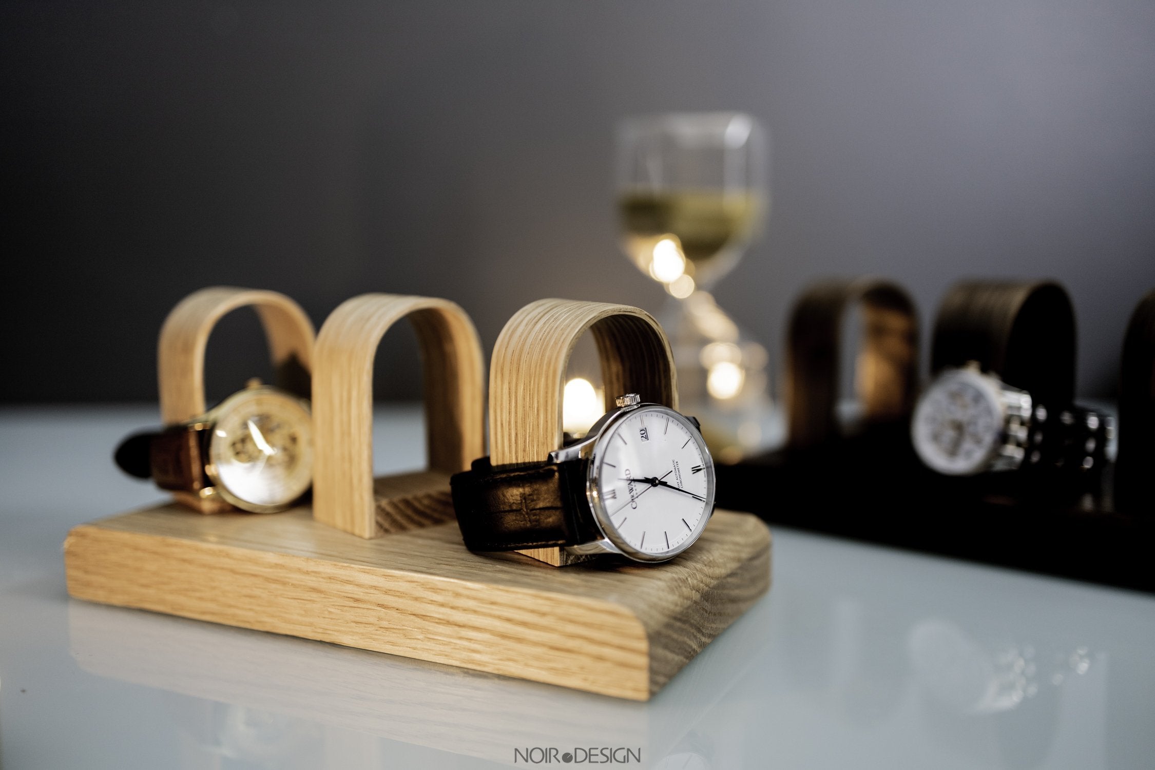 Luxury Oak Triple Watch Stand Holder - Watch Display - NOIR.DESIGN
