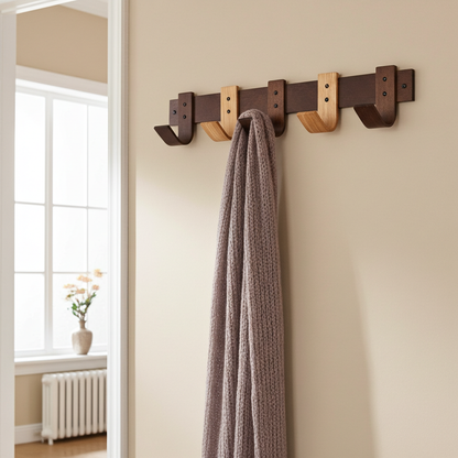 Walnut & Oak Blended Coat Rack - 5 Hook Wall Mount