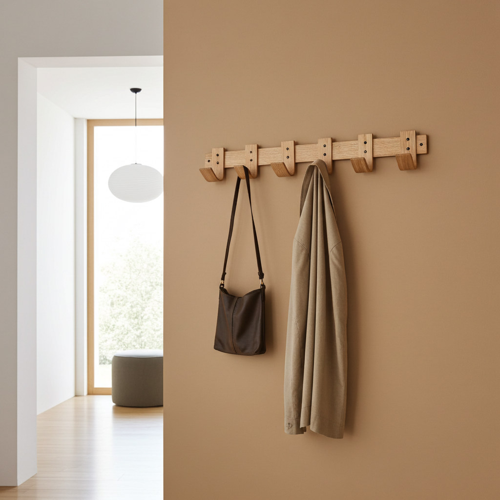Spring Oak Coat Rack - 5 Hook Wall Mount