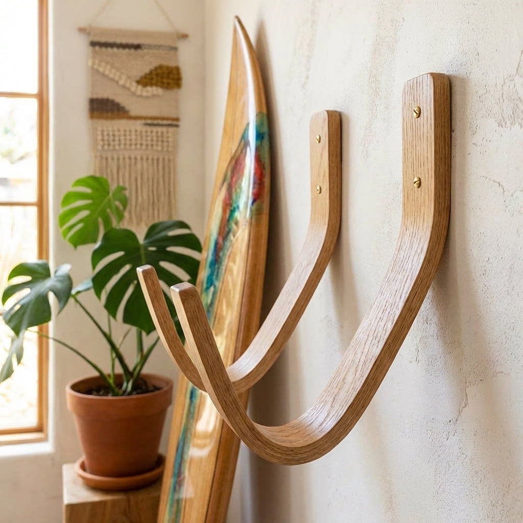 Heavy duty surboard wall mount fixed to the wall to store and display surboard