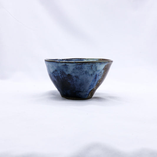 Small Smoked Grey Tidal Blue Wash Handmade Ceramic Stoneware Dinner Bowl