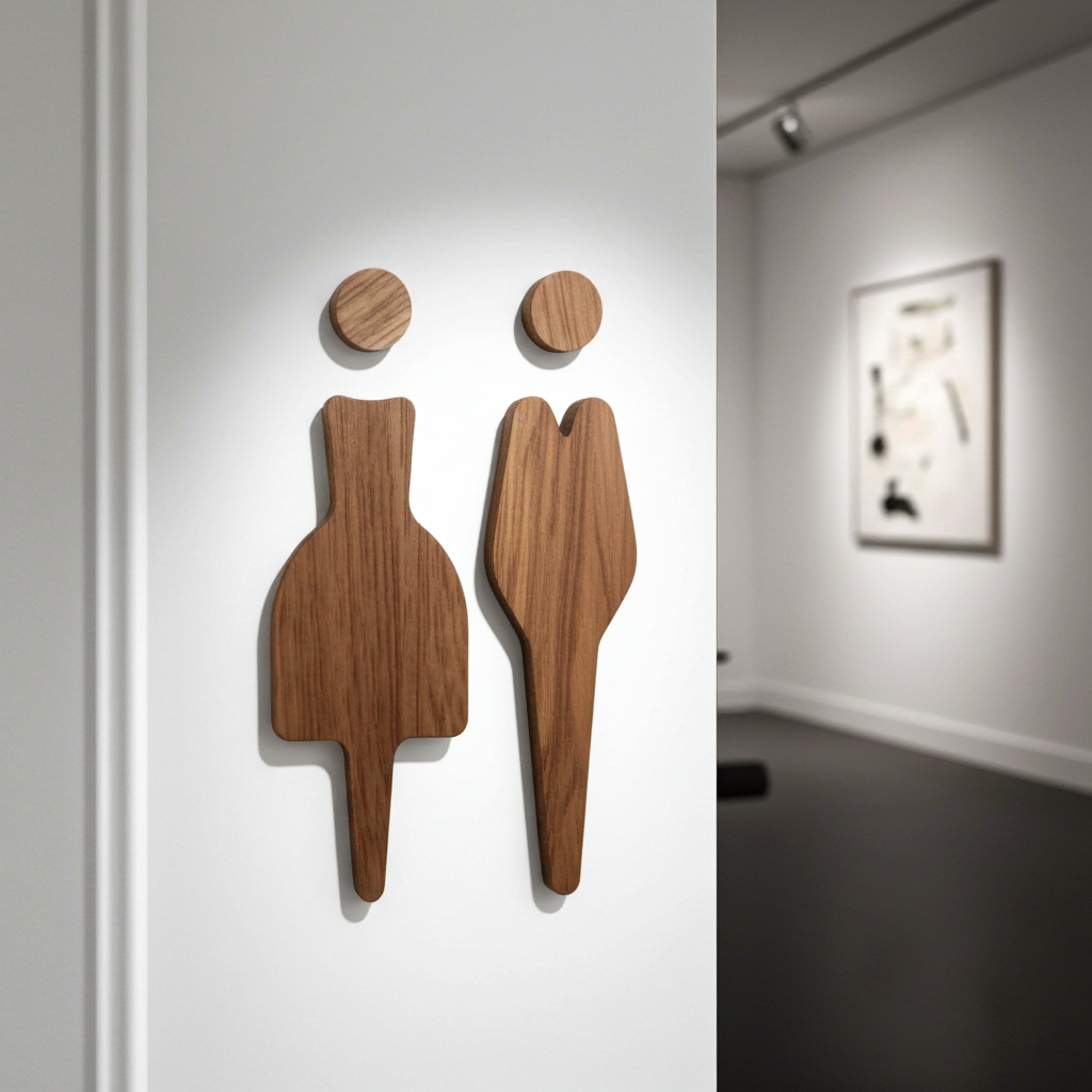 Walnut Toilet Sign Man - Women