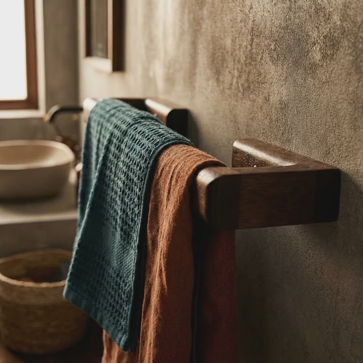 walnut towel rail close up video of noir.design craftsmanship 