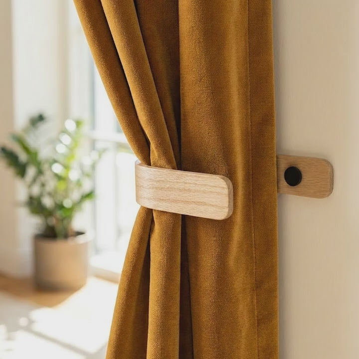 solid oak curtain holders bespoke design