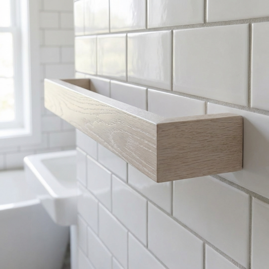 White stained ash slimline towel rack wall mounted