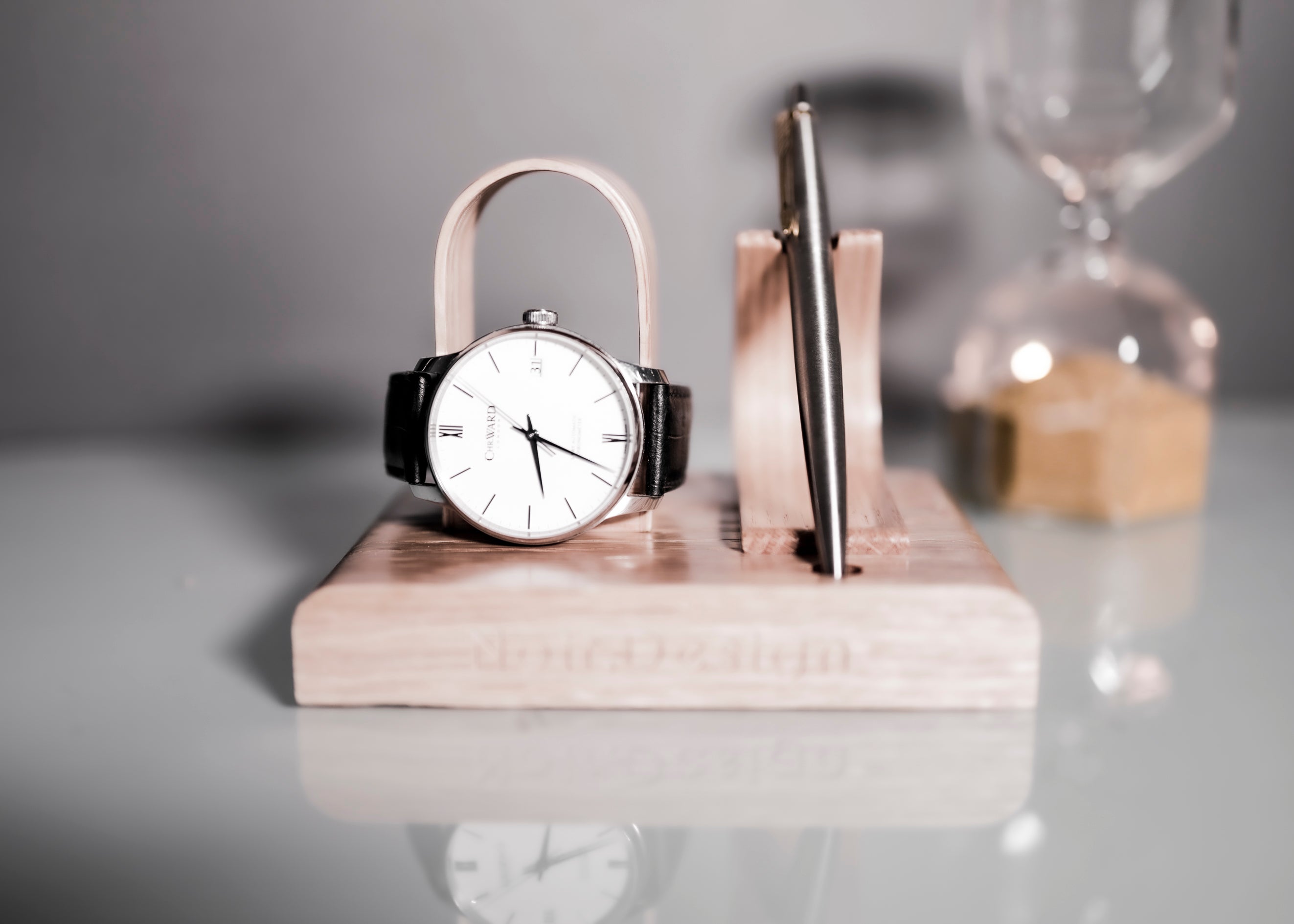 Handcrafted Oak Watch and Pen Stand | Premium Wooden Display Holder
